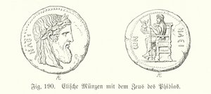 Ancient Greek Coins from Elis Bearing Images of the Zeus of Phidias by German School