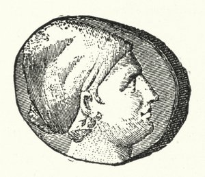 Ancient Coin Showing the Head of the Ancient Greek Poet Sappho (engraving) by German School