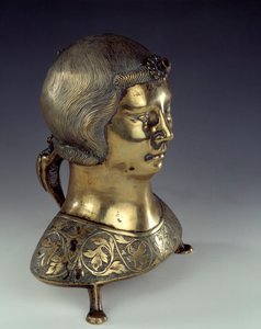 Aquamanile in Gold Bronze in the Shape of a Young Man