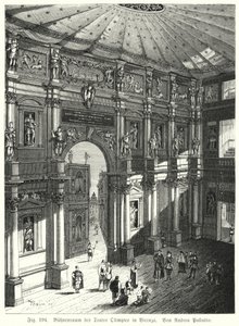 Auditorium and stage of the Teatro Olimpico, Piacenza, Italy, designed by Andrea Palladio by German School