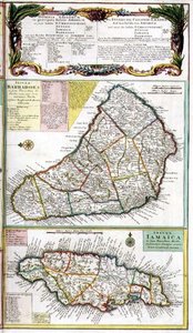 Barbados and Jamaica, detail from a map of English Colonies in the Caribbean, pub. by Homanns Heirs, Nuremberg, c.1750 (detail)