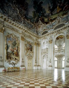 Baroque art: view of the Grand Salon. 17th century Palace Nymphenburg, Munich, Germany by German School