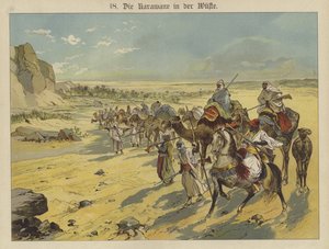 Caravan in the Arabian desert by German School