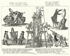 Caricature on the excessively tall wigs worn by fashionable women in the 18th Century by German School