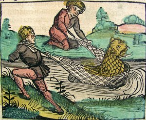 Catching a Lion Catfish Monster by German School
