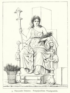 Ceres, Roman Goddess of the Harvest, Enthroned, Wall Painting from Pompeii by German School