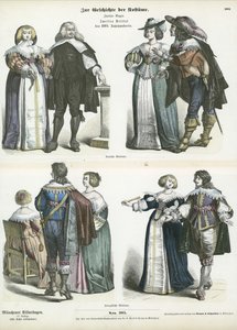 Costumes of German and French Nobility, Mid 17th Century by German School
