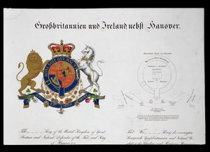 Crest of the King of the United Kingdom of Great Britain and Ireland, Defender of the Faith and King of Hanover by German School