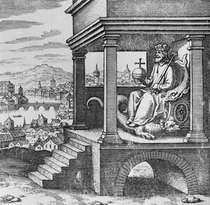 Crowned King on Throne from Musaeum Hermeticum by German School