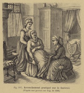 Delivering a Baby with the Mother Sitting on a Birthing Chair, 16th Century by German School
