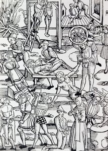 Different forms of punishment used in Germany in 1500 for various crimes, Engraving, Germany by German School