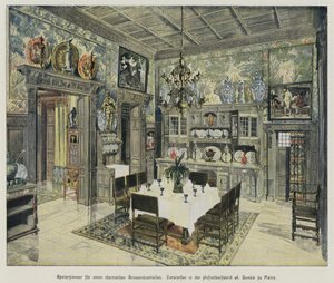 Dining room of a wealthy Rhenish industrialist, produced by the A Bembe furniture factory in Mainz, Germany by German School