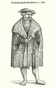Dr. Leonhart Fuchs, German Physician, Botanist and Professor at the University of Tübingen (engraving) by German School