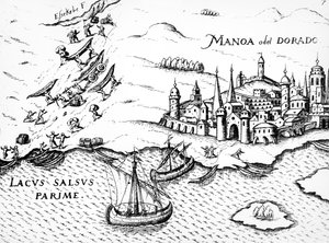 Eldorado, illustration from Regni Guianae, by G. Raleigh, 1594-96