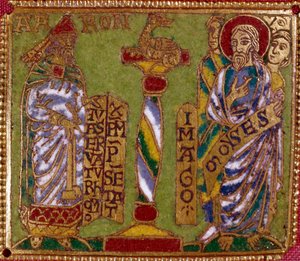 Enamel plate representing the prophets Aaron and Moses