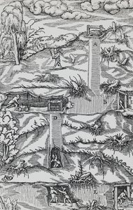 Engraving from De re metallica (On the nature of metals), by Georgius Agricola, published in Basel by German School