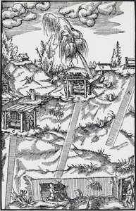 Engraving from De re metallica (On the nature of metals) by German School