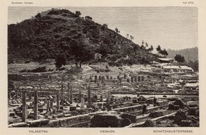 Excavation of the site of ancient Olympia, Greece: the Palaestra, the Temple of Hera and the Treasuries by German School