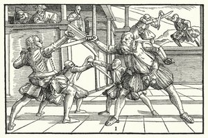 Fencing Scene by German School