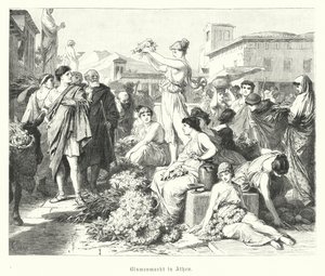 Flower market in Athens, Ancient Greece by German School