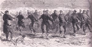 French soldiers dancing in camp by German School