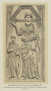 Galla Placidia, daughter of the Roman Emperor Theodisius I, and her son, Valentinian III by German School