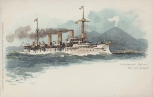 German cruiser Gefion in the Bay of Naples, Italy by German School