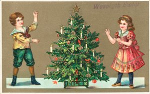 Girl and Boy with Christmas Tree