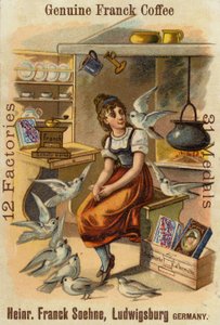 Girl with doves, advertising Genuine Franck Coffee by German School