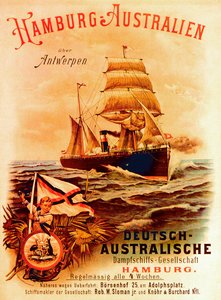 Hamburg - Australia, Poster Advertising the German Australian Steamship Company, 1889