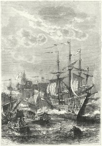 Henry VIII and the English fleet landing at Calais by German School