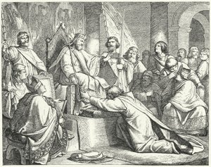 Henry the Lion, Duke of Saxony, submitting to Frederick Barbarossa at Erfurt by German School
