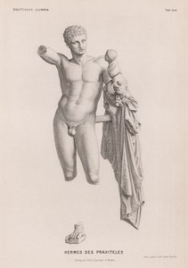 Hermes and the Infant Dionysus, sculpture attributed to Praxiteles excavated at Olympia, Greece by German School