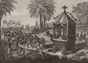 Hindu Worshippers Pulling a Car of Juggernaut in Ancient India. Illustration for Bilder-Atlas by German School