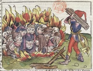 Jews burnt at the stake, from the Nuremberg Chronicle by Hartmann Schedel, 1493