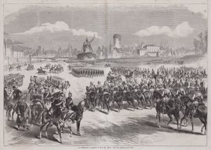 Kaiser Wilhelm I of Germany watching his army parade at Longchamp, Paris, France, March 1871 by German School