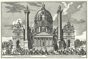 Karlskirche (St Charles Church), Vienna (engraving) by German School