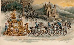 King Ludwig II of Bavaria Travelling to Neuschwanstein Castle in a Golden Sleigh by German School