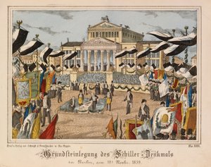 Laying of the Foundation Stone of the Schiller Monument at Gendarmenmarkt, Berlin, 10 November 1859, with the Schauspielhaus in the Background, from Neuruppiner Bilderbogen, Published by Oehmigle & Ri by German School