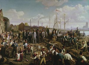 Laying the telegraph cable between Cologne and Berlin at the end of the 19th century by German School