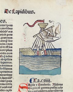 Man going down in a shipwrecked boat, illustration from Hortus Sanitatis, 1491