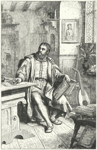 Martin Luther translating the Bible into German (engraving) by German School