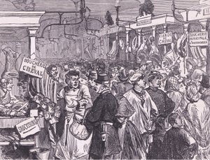 Meat market in Paris, Cassells History of the War between France and Germany published by Cassell and Company Limited, c.1890 by German School
