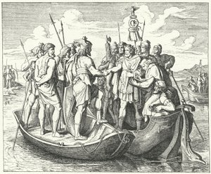 Meeting of the Roman Emperor Valens and the Visigothic King Athanaric on the Danube, 369 (engraving) by German School
