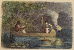 Native Americans Fishing at Night (Coloured Engraving) by German School