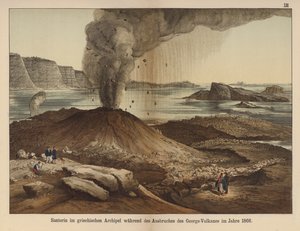 Nea Kameni, volcanic island in the caldera of the Greek island of Santorini after the eruption of 1866