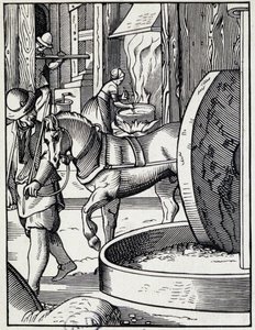 Oil press - German engraving by German School