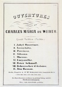 Page with presentation of overtures from various operas by Carl Maria von Weber