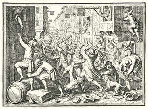Plundering of the Judengasse, the Jewish Ghetto of Frankfurt, in the Fettmilch Rising by German School