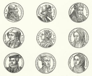 Portraits of Popes and Royalty (engraving) by German School